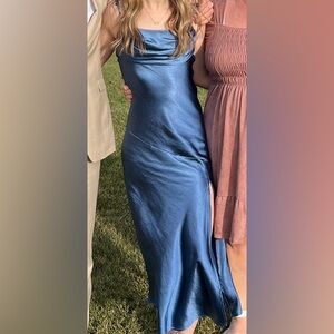 Long silk blue dress